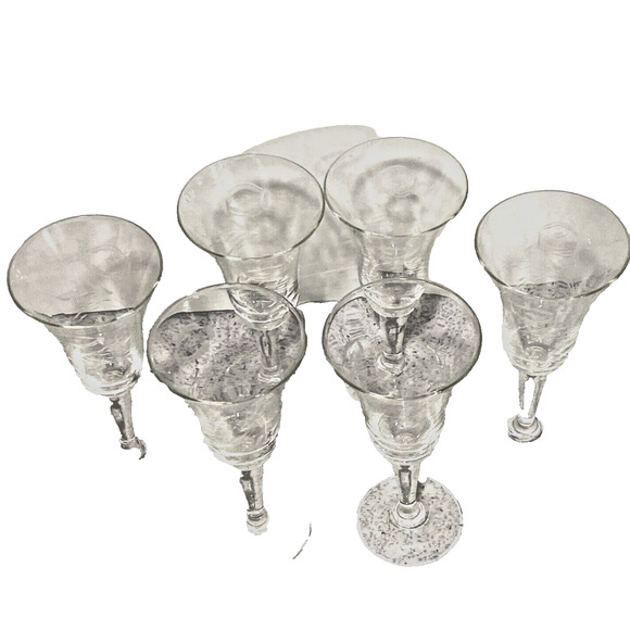 Vintage Etched Clear Crystal Cordial Glasses Flare Rim Set of 6 Mid Century Bar - Picture 7 of 10